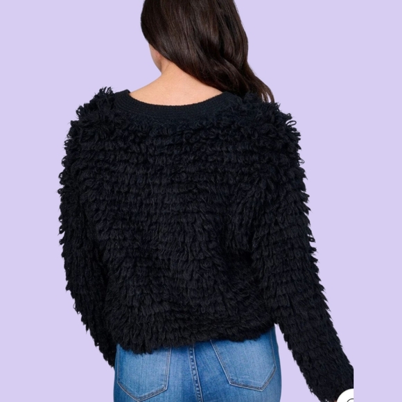 Mustard Seed Black Fuzzy Button Down Sweater. Size Small, Medium, Large - Picture 3 of 3